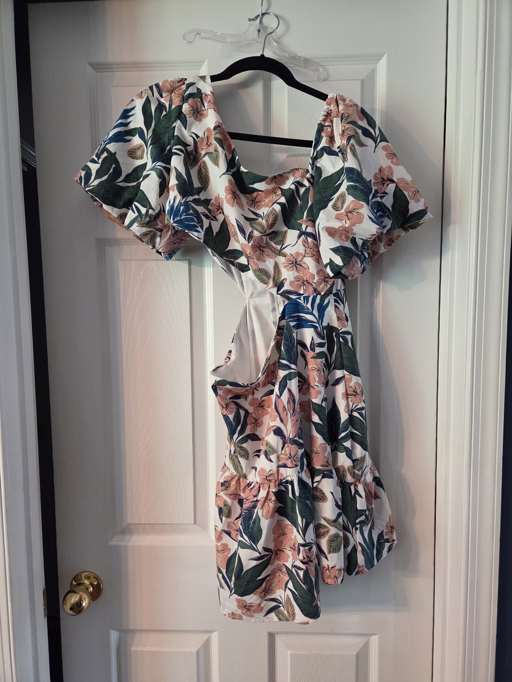 Floral Cutout Mini Dress - White with Pink & Green